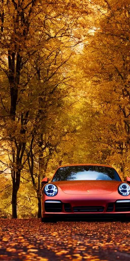 Prompt: photo of a porsche driving through autumn leaves, cinematic lighting, anti aliasing