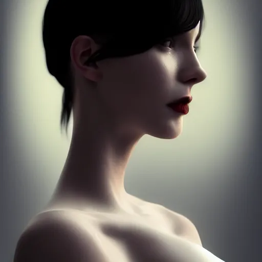 Image similar to portrait of a dignified feminine beautiful young pale goth lady, unique and novel, photorealistic, sublime, 16k, smooth, sharp focus, cgsociety, trending on ArtStation, volumetric lighting