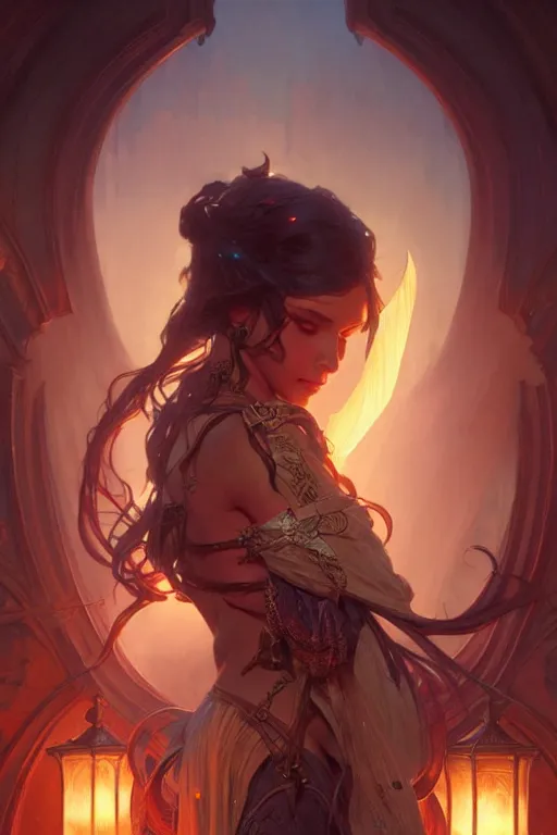 Image similar to D&D, fantasy, intricate, cinematic lighting, highly detailed, digital painting, artstation, concept art, smooth, photorealistic, cinematic wallpaper, art by Artgerm and Greg Rutkowski and Alphonse Mucha