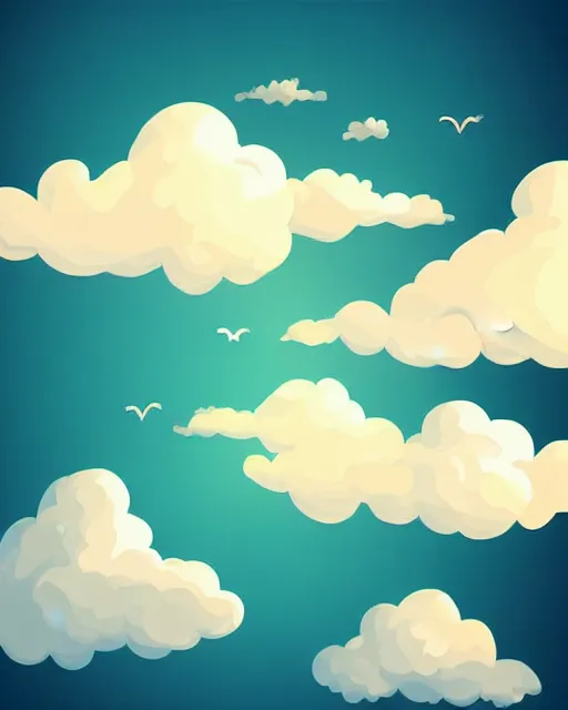 Image similar to realistic clouds illustration, vector art, midday, digital art, trending on artstation, gradient colors, fisheye perspective