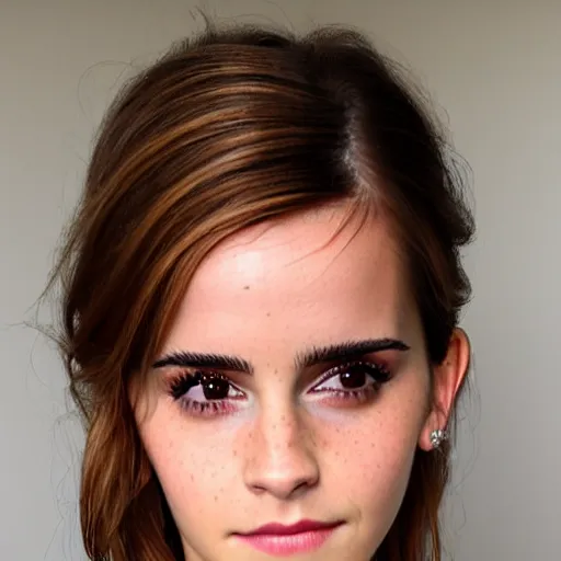 Image similar to a woman who is a combination of emma watson and kim kardashian, close - up