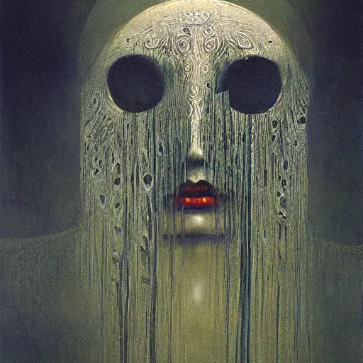 Image similar to the queen of the sun by zdzislaw beksinski and h. r. giger, oil on canvas