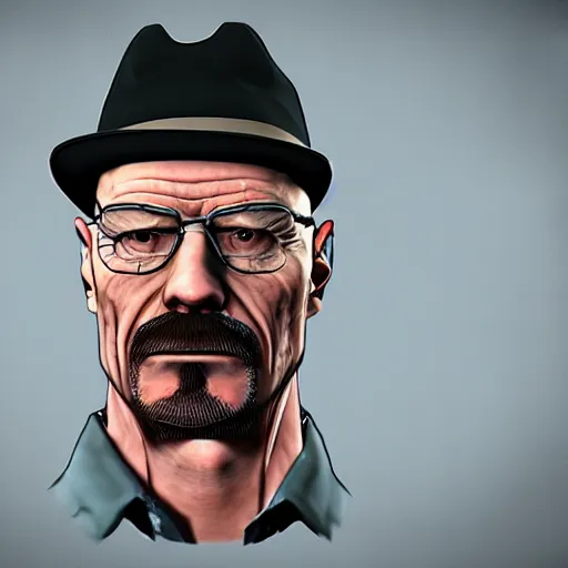 Prompt: Walter White with pork pie black hat, accurate anatomy, highly detailed, gta 5 styled, centered, portrait