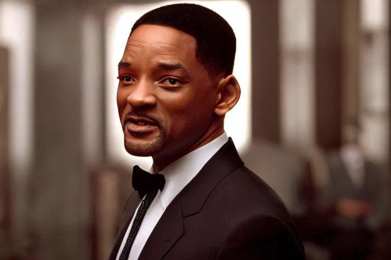 Image similar to cinematic still of will smith in men in black ( 2 0 0 1 ), xf iq 4, f / 1. 4, iso 2 0 0, 1 / 1 6 0 s, 8 k, raw, dramatic lighting, symmetrical balance, in - frame, highly accurate facial features