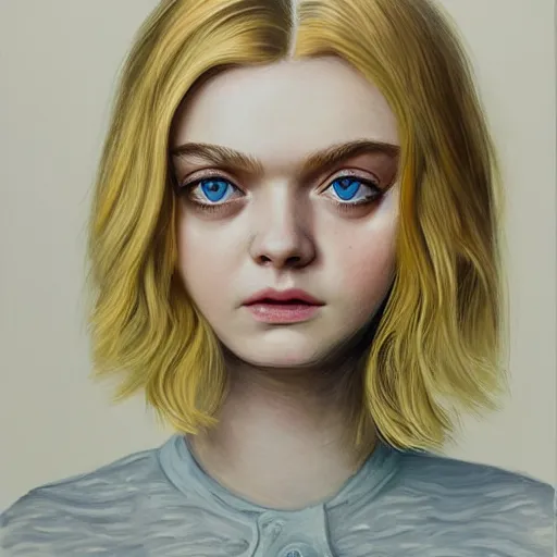 Image similar to professional painting of Elle Fanning in the style of Gustav Bauman, head and shoulders portrait, symmetrical facial features, smooth, sharp focus, illustration, intricate, stormy weather, extremely detailed masterpiece,