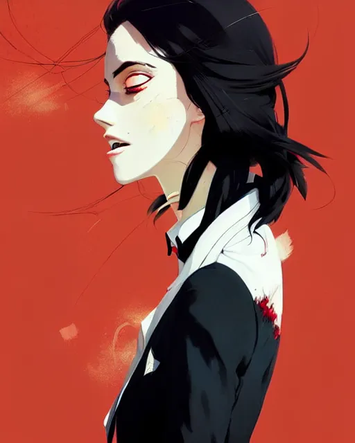 Prompt: a ultradetailed beautiful panting of a stylish woman wearing a shirt with a tie, she has black hair, by conrad roset, greg rutkowski and makoto shinkai, trending on artstation