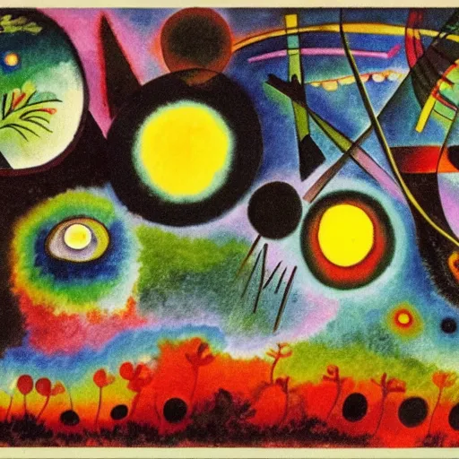 Prompt: a forest with eyes night by kandinsky