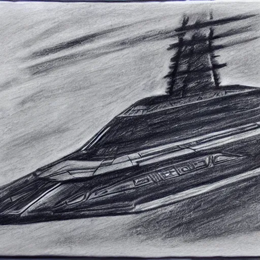 Prompt: charcoal sketch of an imperial star destroyer