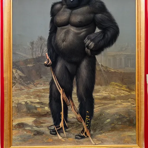 Prompt: professional portrait of a gorilla wearing a soviet officer uniform in moscow, 8k, ultra intricate, ultra detailed,