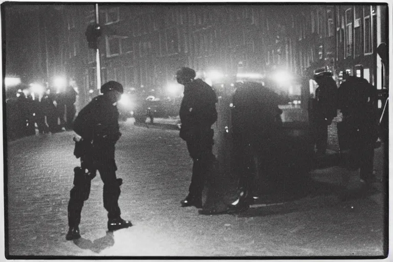 Image similar to photography of a hacker being arrested in amsterdam at night, frank miller, henri cartie bresson