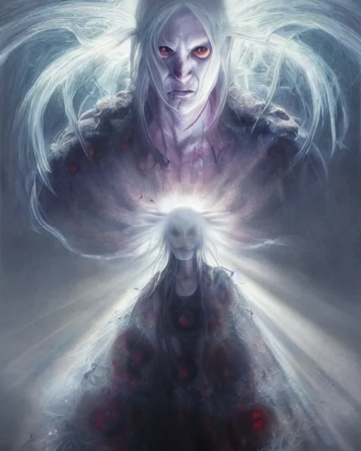 Prompt: evil anime character, award winning photograph, radiant flares, realism, lens flare, intricate, various refining methods, micro macro autofocus, evil realm magic painting vibes, hyperrealistic painting by michael komarck - stephen gammell