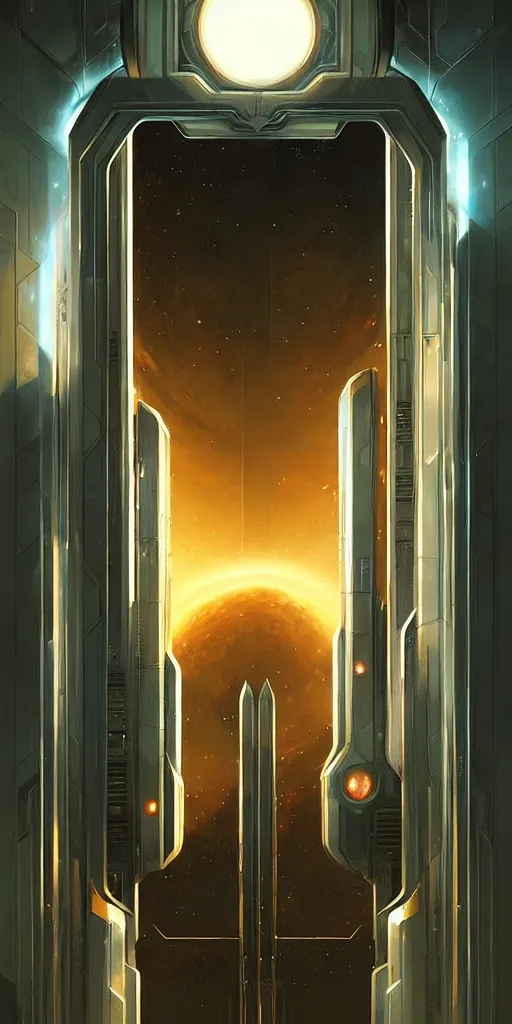 Image similar to hyper realistic art - deco sci - fi double door by jordan grimmer, darek zabrocki