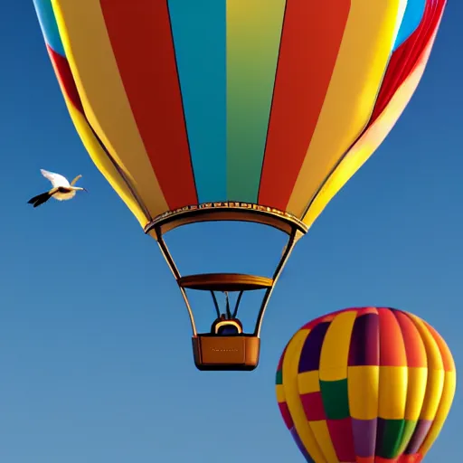 Prompt: seagull in a hot air balloon in a pixar movie style render