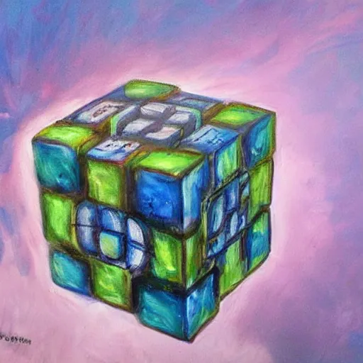 Prompt: beautiful painting of companion - cube!!!!!!!!!!!! companion - cube!!!!!!!!!, art by monet