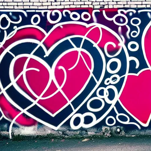 Image similar to wall with graffiti, heart filled with circles and lines