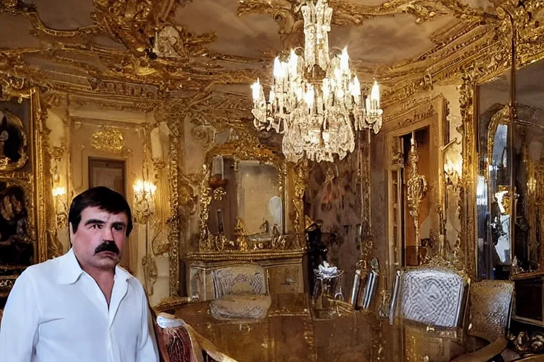 el chapo standing in the middle of a grandiose mexican | Stable Diffusion