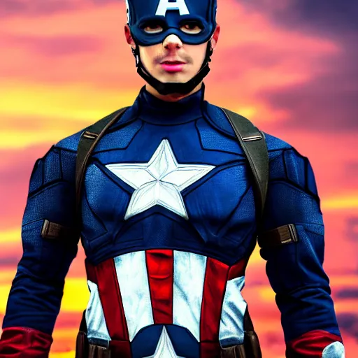 Image similar to A realistic photo with a mixture of flash and captain america, hyper-realistic, 8K HDR, sunset