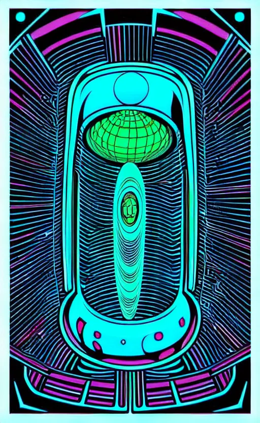 Image similar to trippy spaceship interior alien wall panel from the movie tron, psychedelic dot sculpture, wide angle shot, white background, vector art, illustration by jack kirby