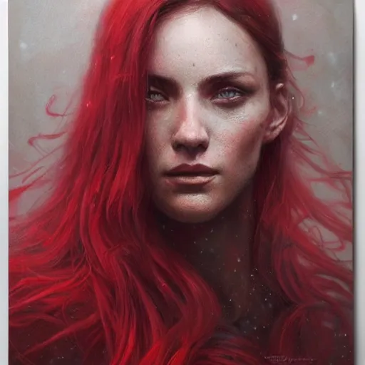 Prompt: portrait of a red sorcerer, sharp focus, ultra realistic illustration, ethereal light, intricate, by livia prima