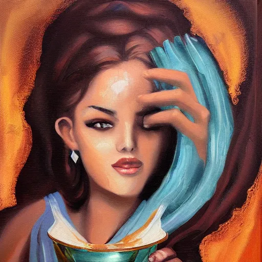 Prompt: goddess of coffee, best on artstation, oil on canvas