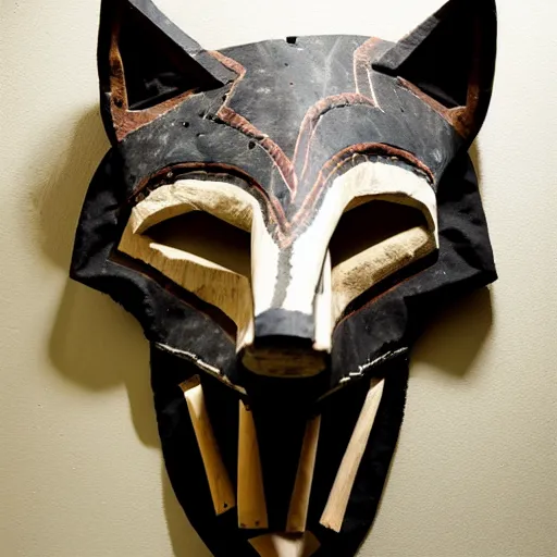 Prompt: paleolithic shamanic mask of wolf, studio photo