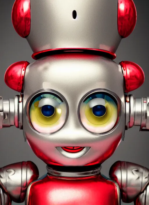 Image similar to highly detailed closeup portrait of a cute tin toy retro robot, nicoletta ceccoli, mark ryden, lostfish, earl nore, hyung tae, frank frazetta, global illumination, god rays, detailed and intricate environment