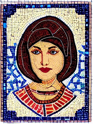 Image similar to a tile mosaic of a turkish woman made from beautiful turkish tile patterns