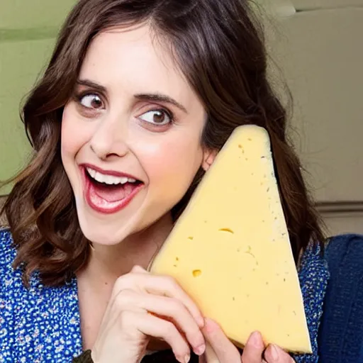 Prompt: Alison Brie eating a whole block of cheese