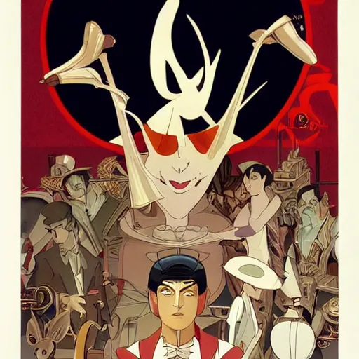 Image similar to molech by j. c. leyendecker in the style of studio ghibli clean cel shaded vfx art