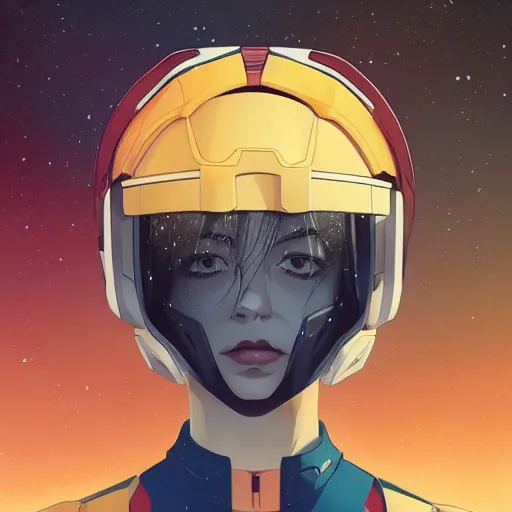 Image similar to a portrait of a stunning beautiful elite billie eilish gundam pilot, with an intricate, detailed, urban inspired hiphop afro futuristic helmet, vector behance hd jesper ejsing, rhads, makoto shinkai, lois van baarle, ilya kuvshinov, rossdraws, hd, 3 2 k, ilya kuvshinov, gustav klimt