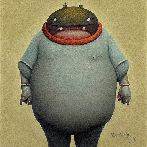 Prompt: a portrait of a fat character by Shaun Tan