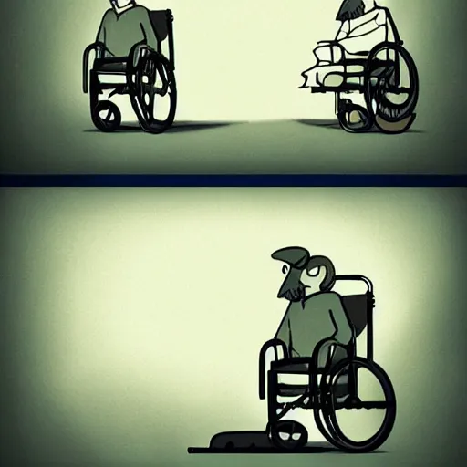 Image similar to storybook illustration of a gaming wheelchair, storybook illustration, monochromatic