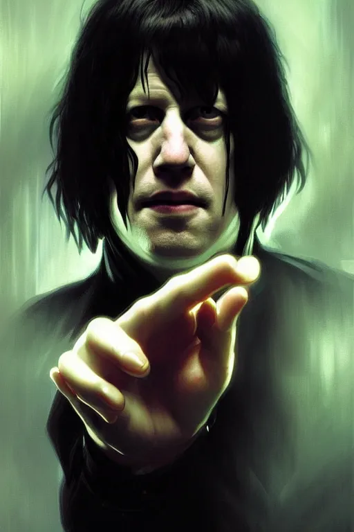 Image similar to Boris Johnson as Neo from The Matrix, portrait, highly detailed, digital painting, artstation, concept art, smooth, sharp focus, illustration, cinematic lighting, art by artgerm and greg rutkowski and alphonse mucha