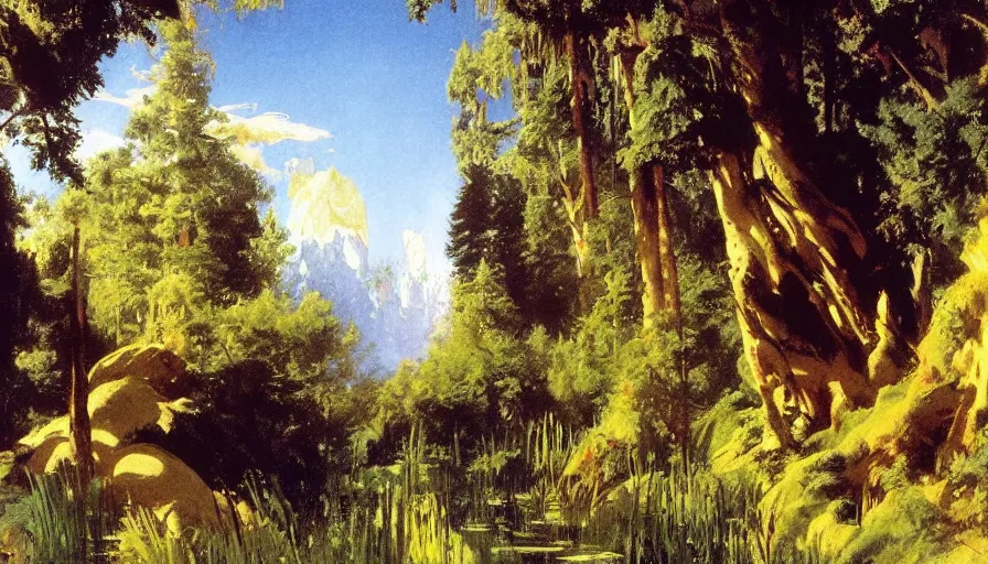 Image similar to disney illustrated background by eugene von guerard, ivan shishkin, john singer sargent