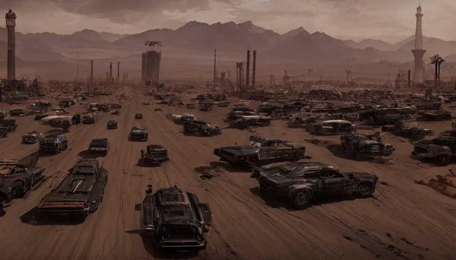 Prompt: Las Vegas in Mad Max, hyperdetailed, artstation, cgsociety, 8k