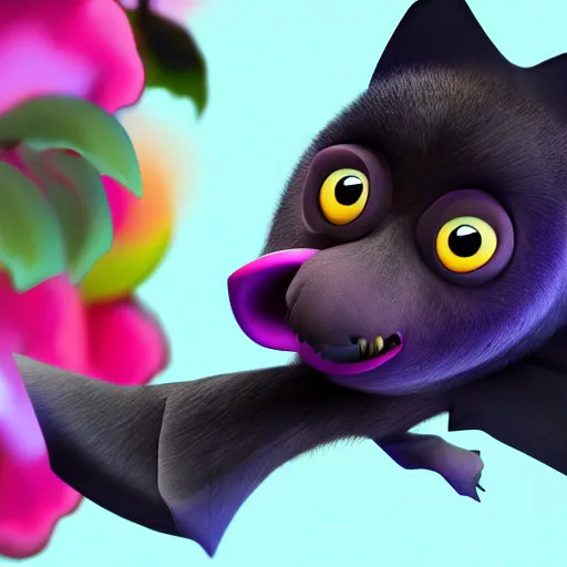 Image similar to a cute fruit bat streaming on twitch with microphone, digital art, very detailed 4k by Pixar