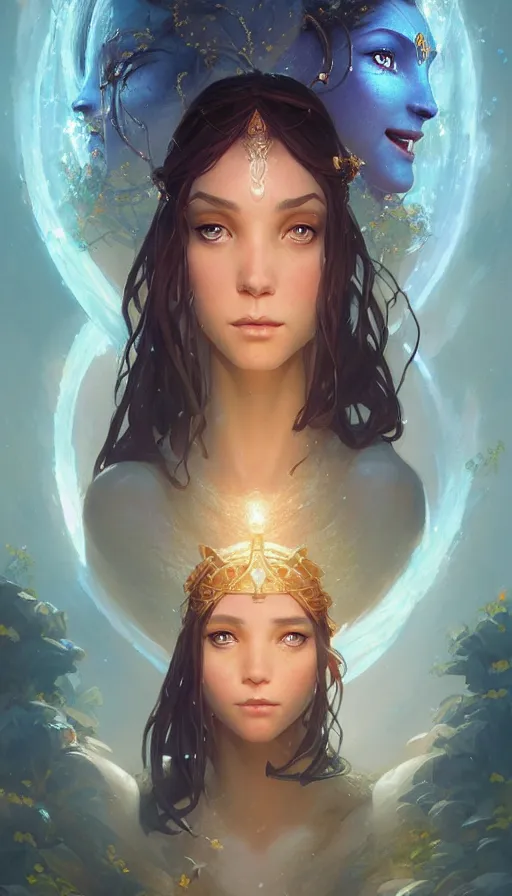 Image similar to highly detailed portrait of beautiful goddess in avatar, stephen bliss, unreal engine, fantasy art by greg rutkowski, loish, rhads, ferdinand knab, makoto shinkai and lois van baarle, ilya kuvshinov, rossdraws, tom bagshaw, global illumination, radiant light, detailed and intricate environment