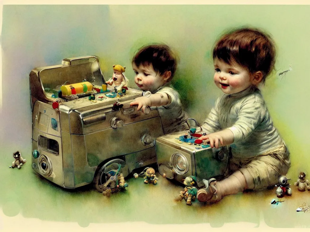 Image similar to toddler ( ( ( ( ( 1 9 5 0 retro future living room. muted colors. toys laying around ) ) ) ) ) by jean baptiste monge, chrome green