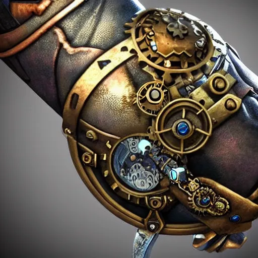 Image similar to metal steampunk device worn on the wrist that shoots out a grapple, epic fantasy art style HD