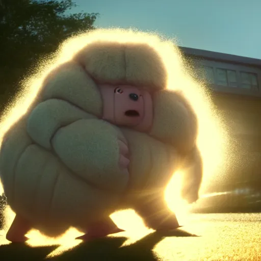 Prompt: colossal fluffy tardigrade, new york, golden hour, cinematic, action shot