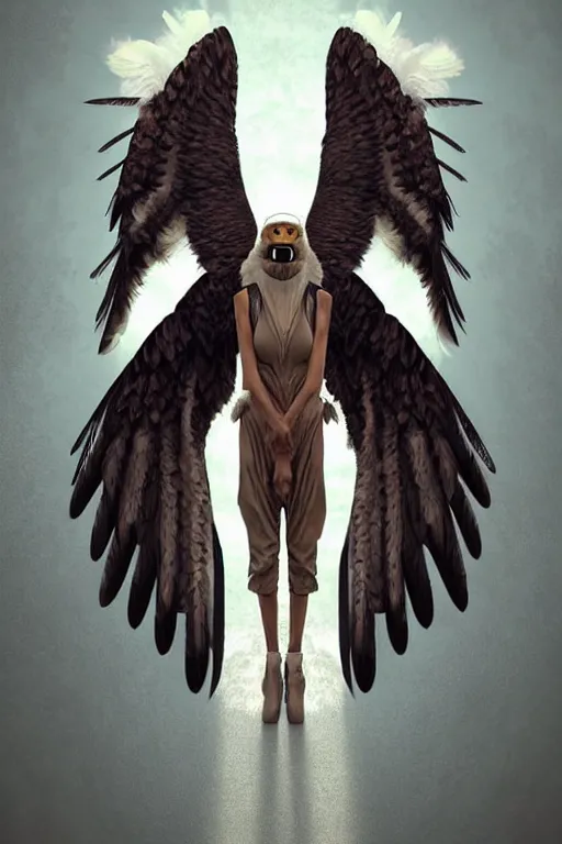 Prompt: epic professional digital art of female human - eagle hybrid animal, sitting, wearing human air force jumpsuit, humanoid feathered head, eagle beak, by lisa roet, reyna rochin, ignacio fernandez rios, leesha hannigan, wayne haag, artstation, cgsocietywlop, epic, much wow, much detail