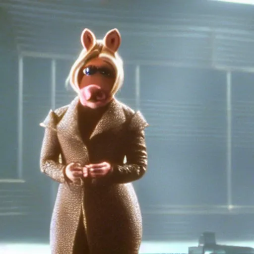 Image similar to movie still of trinity as miss piggy in the matrix 1 9 9 9 movie