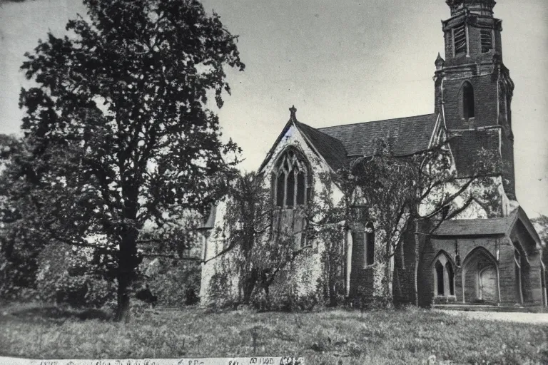 Image similar to vintage photo of an old haunted church, eerie, nostalgic, horror