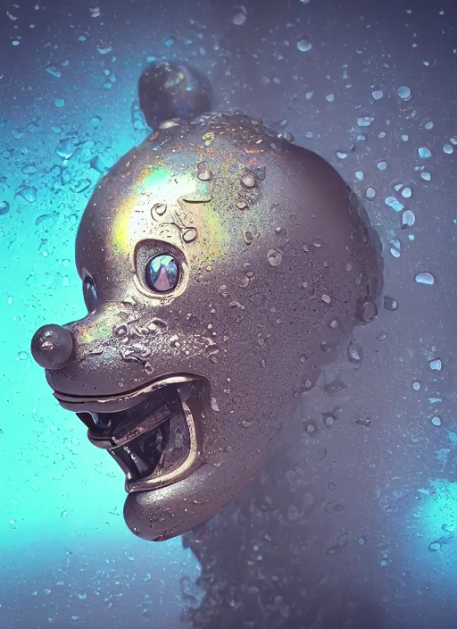 Image similar to mickey mouse head, fractal, broken, wet, mycelium, radiant alien, rococo, baroque, automotive, bio-mechanical, porcelain, iridescent sub surface scattering, octane render