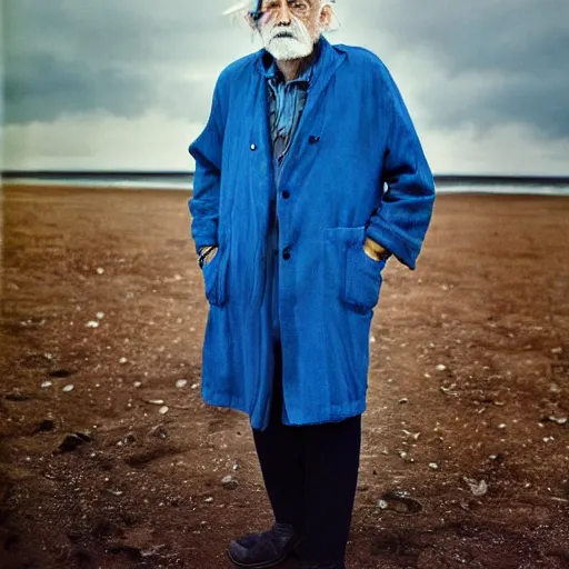 Prompt: portrait of an old man with blue hair, photo by annie leibovitz