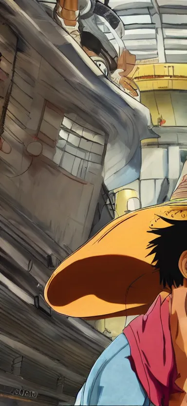 Prompt: a portrait of luffy at a airport, side shot, by shunji dodo, 8 k resolution, photo, high quality