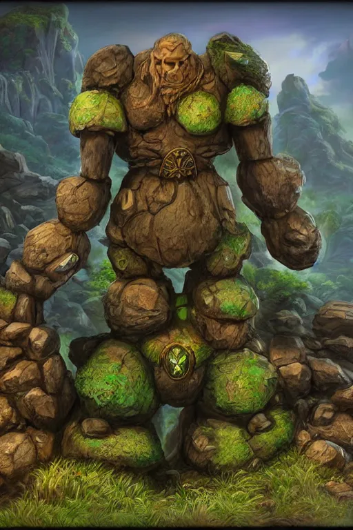 Image similar to zelda fantasy art giant golem troll wood rock greeble gemstone, global illumination ray tracing hdr fanart arstation by sung choi and eric pfeiffer and gabriel garza and casper konefal