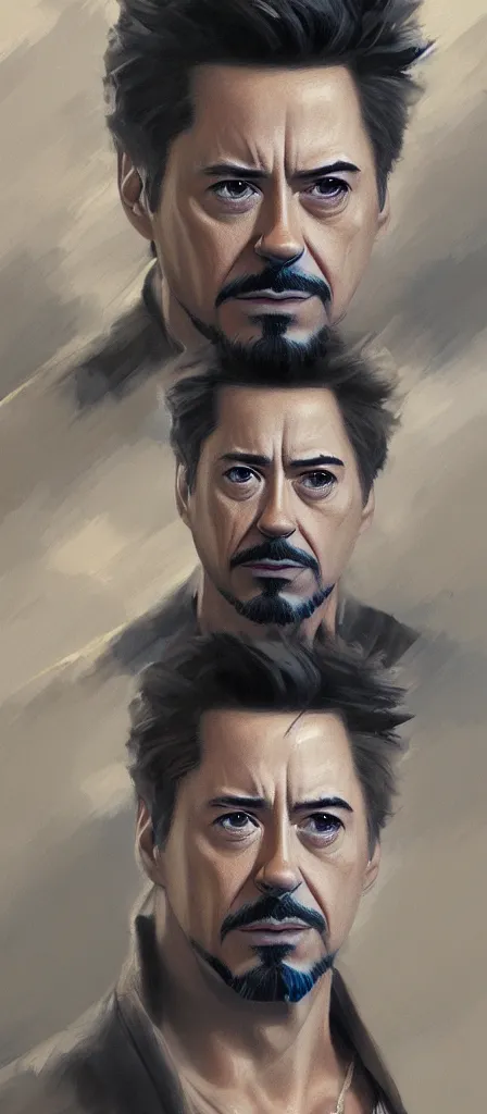 Image similar to concept art of tony stark, cinematic shot, oil painting by jama jurabaev, extremely detailed, brush hard, artstation, high quality, brush stroke