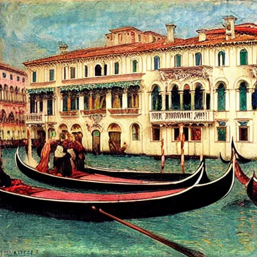 Image similar to venetian gondolas in the style of vrubel