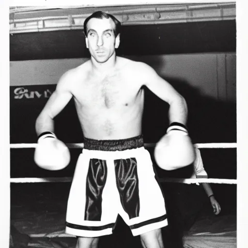 Prompt: vintage ringside photograph of saul goodman boxing